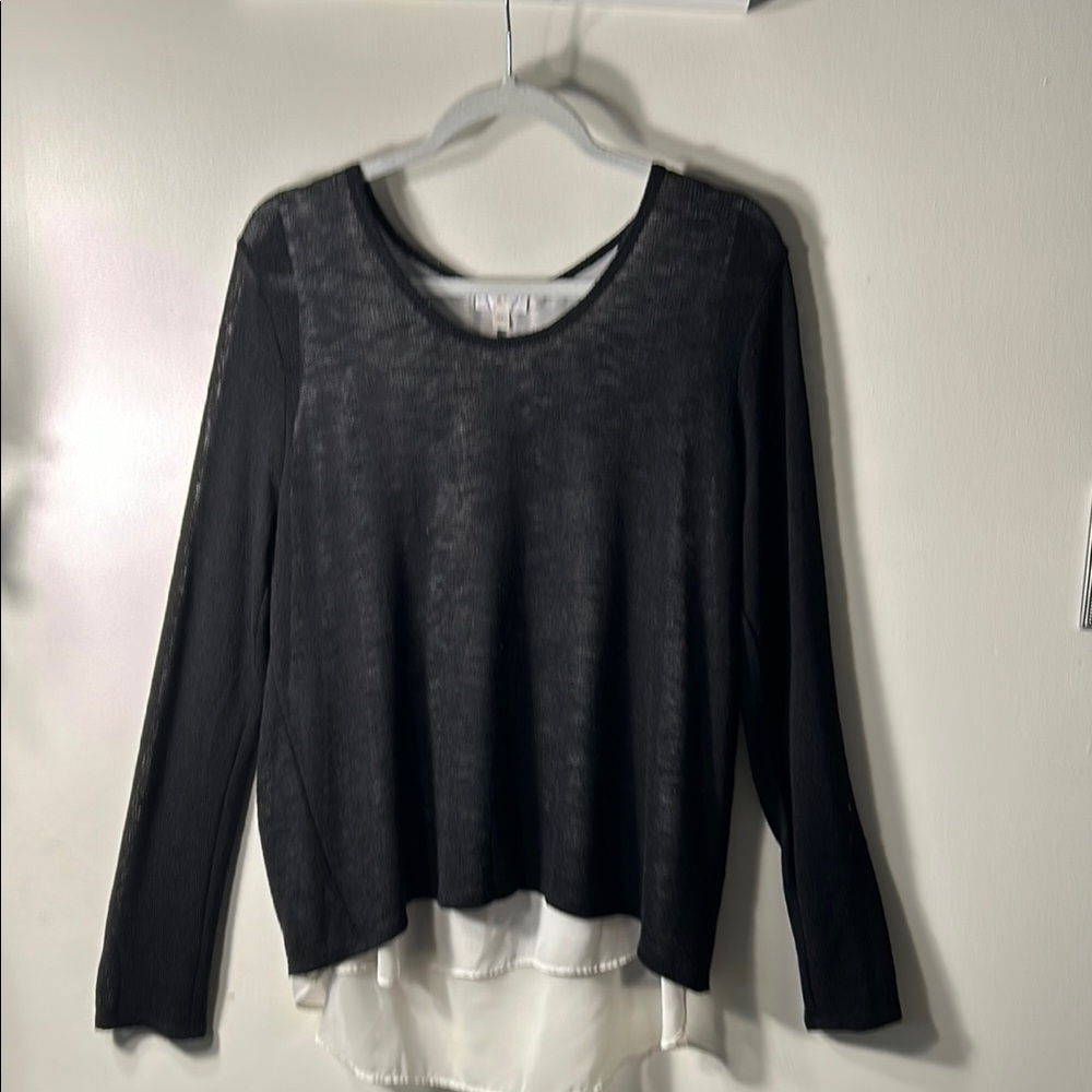Black Long Sleeve Asymmetrical Layered Scoop Neck Blouse